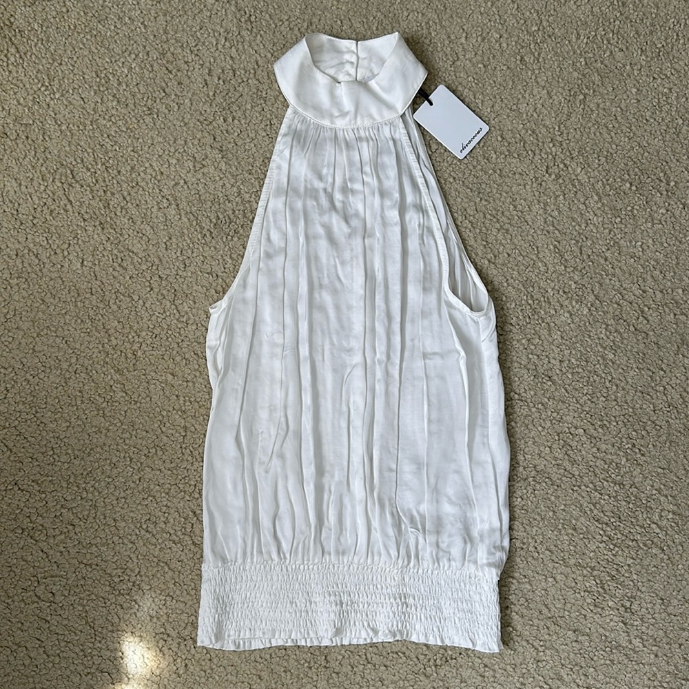 Olivaceous white satin high neck tank top